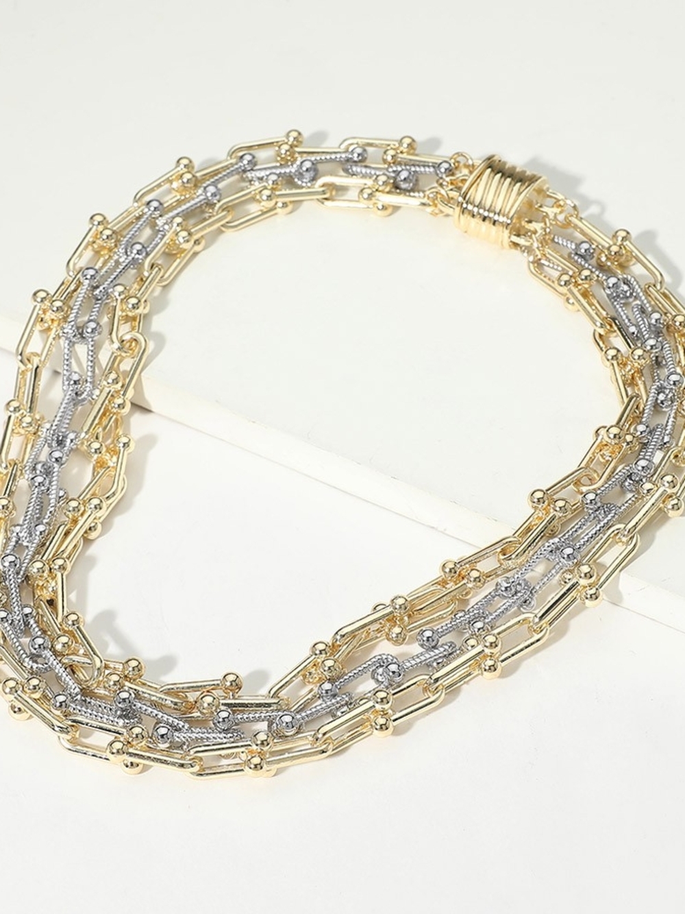 Silver Gold Two Tone Layered 14k Industrial Magnetic Chunky Chain Link Necklace